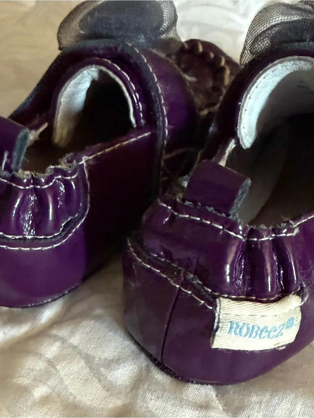 Robeez Shiny Purple Patent Mary Jane Shoes with Tulle Accent